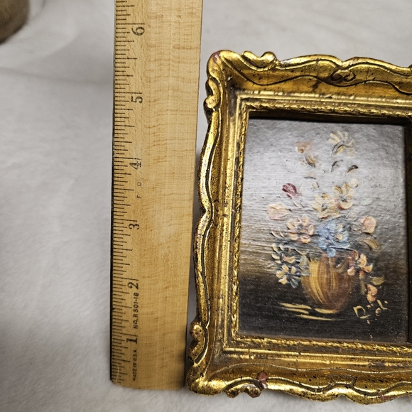Vtg Italian Still Life Painting Vase Flowers Boutique Ornate Embossed Frame DOL? - Picture 7 of 8